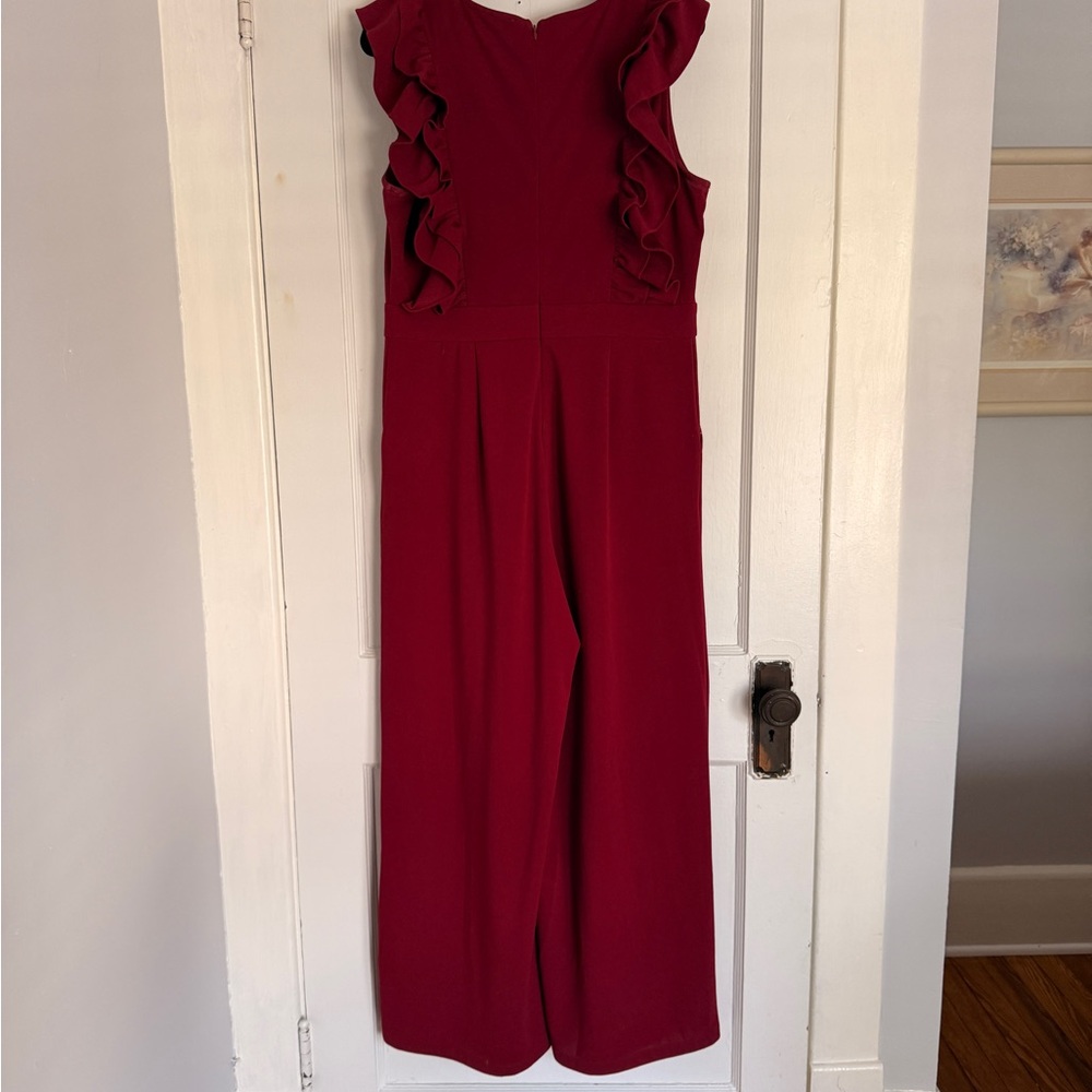 New York & Company Red Sleeveless V-Neck Jumpsuit - Picture 3 of 6